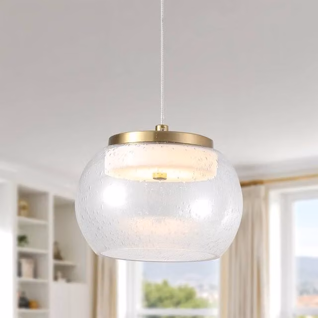 NIVOR Modern LED Glass Sphere Pendant Light in Gold with Warm White Adjustable Lighting – 1