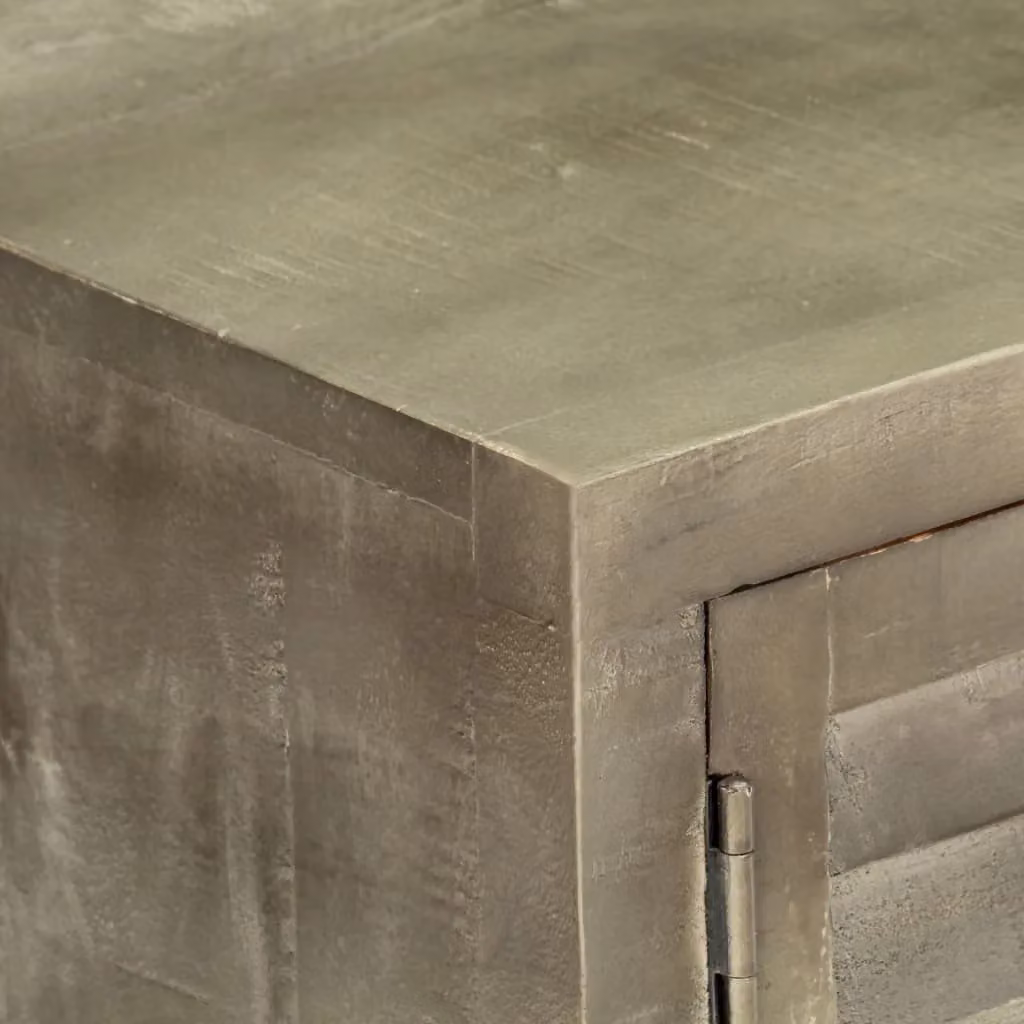 Berkfield Home Solid Mango Wood TV Cabinet in Grey with Brass Details, W/D/H: 110 x 30 x 48 cm – 3
