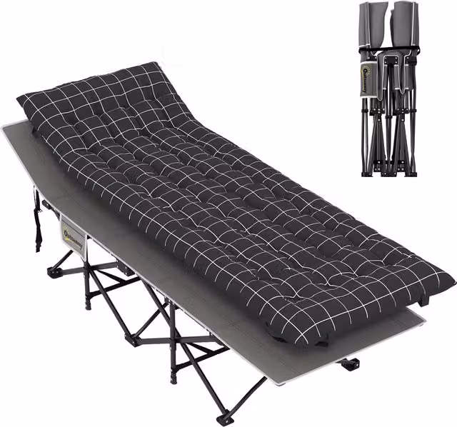 Outsunny Black Folding Camping Cot for Adults with Mattress
