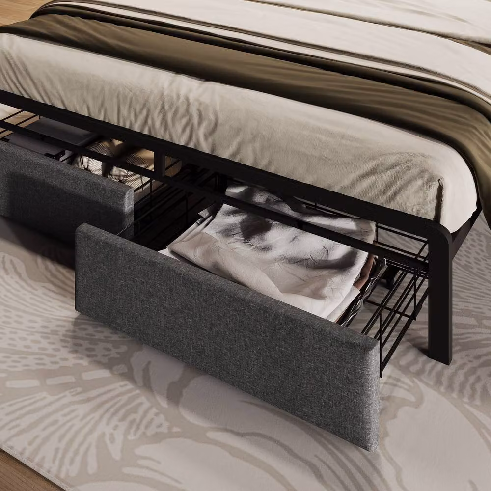 BTM Grey Upholstered Linen Single Bed with LED Headboard, USB-C Charging and Storage Drawers, W/D/H: 90 x 200 x 110 cm – 8