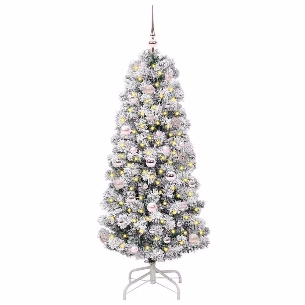 Berkfield Home Artificial Hinged Christmas Tree in Green and White, Height: 150 cm – 2