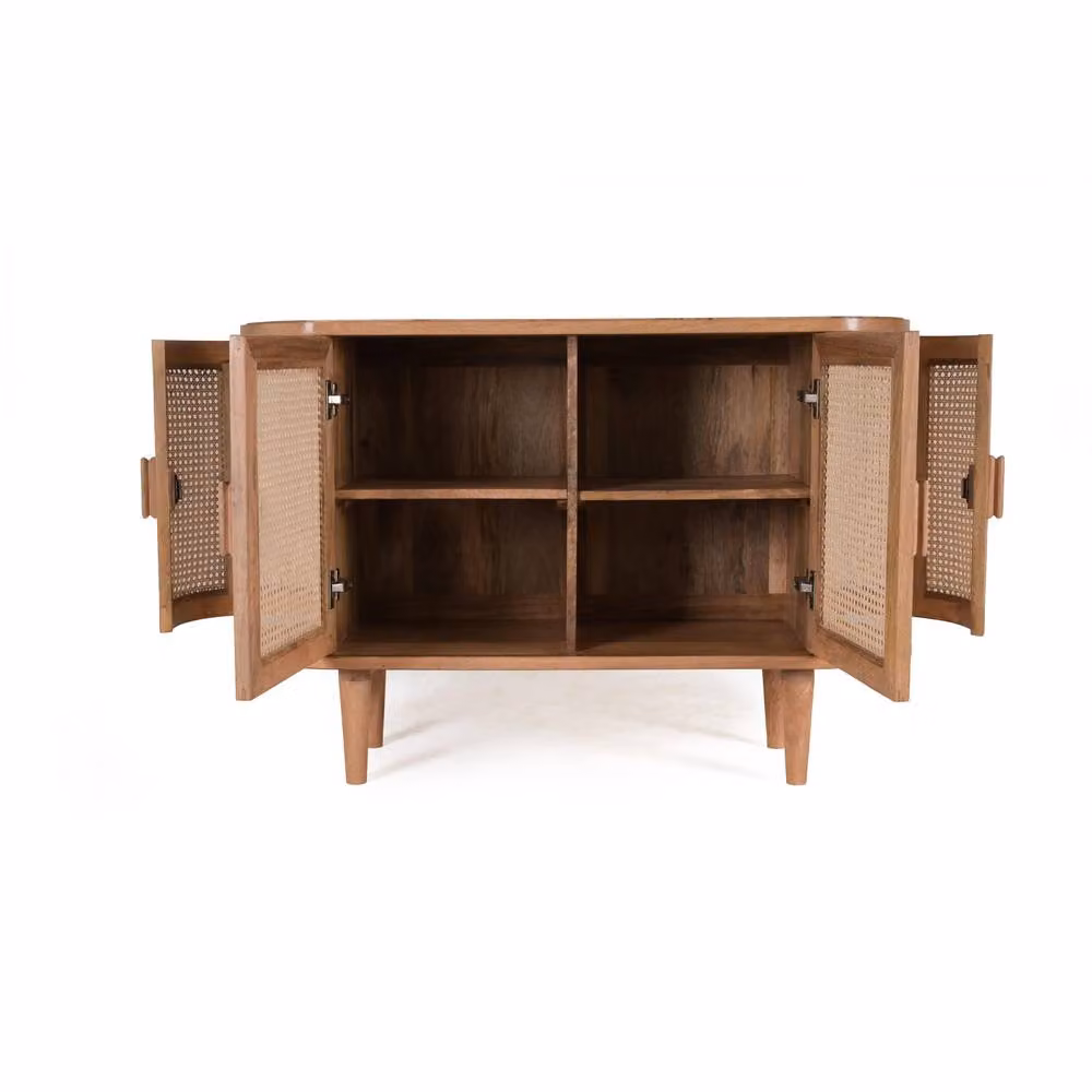 Elm Home And Garden Solid Mango Wood Sideboard Buffet Cabinet with Cane Doors, Light Oak in Natural – 2