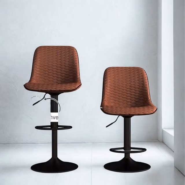 Furnold Set of 2 Modern Faux Leather Bar Stools with Footrest in Brown, H 110 x W 47 x D 54 cm