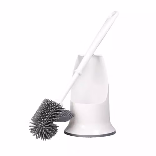 mysmartbuy Silicone Toilet Brush and Holder in White and Grey with Freestanding Base, H 40.5 x W 13.5 x D 9.0 cm – 1