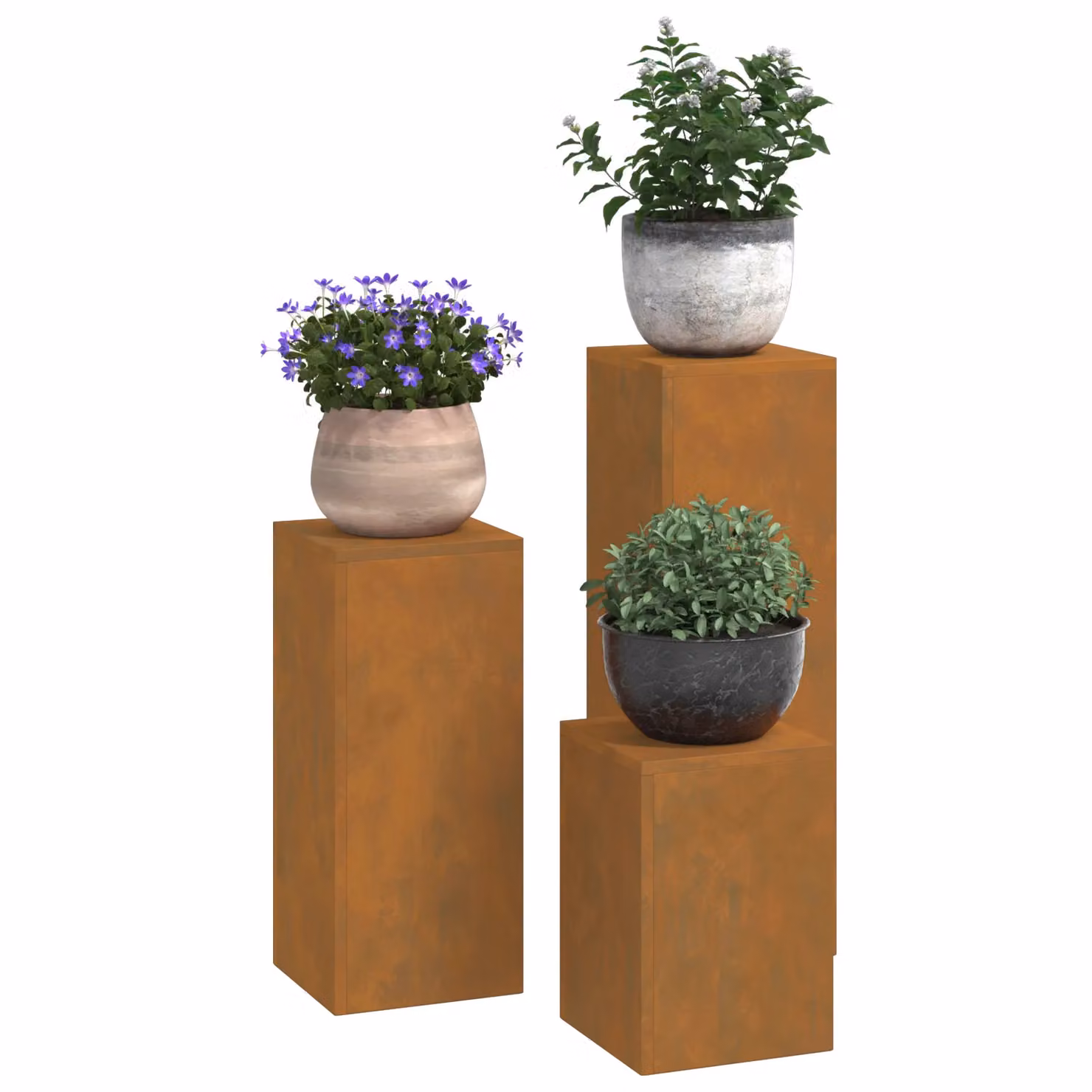 Berkfield Home Outdoor Plant Stand Pillar Set of 3 in Black Weathering Steel – 3