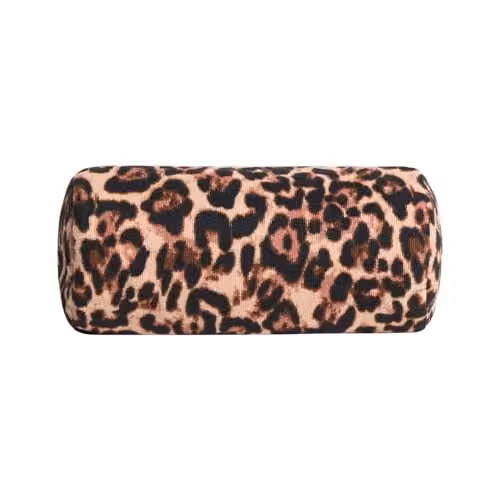 OHS Leopard Inflatable Bolster Pillow in Brown with Soft Microfibre Removable Cover, W/D/H: 36 x 16 x 16 cm – 1
