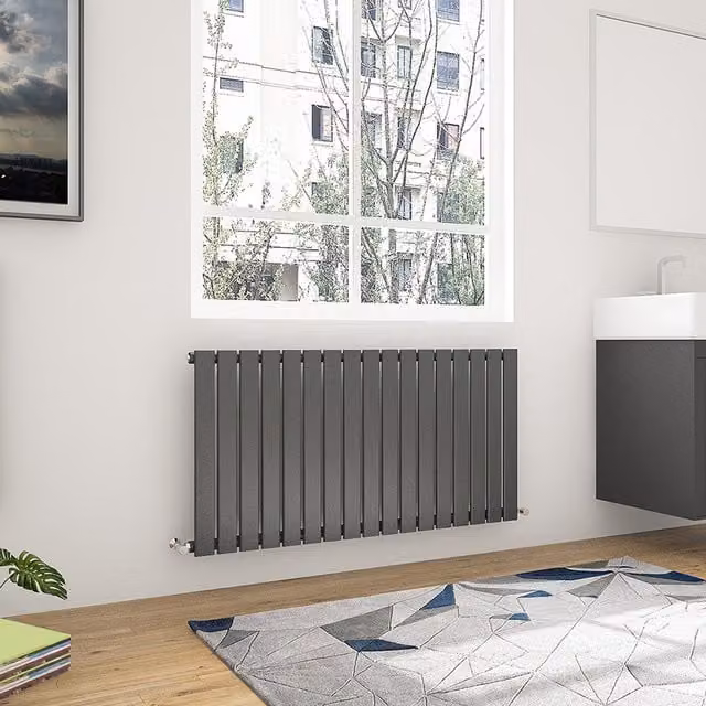AicaBathroom Horizontal Flat Panel Steel Radiator in Anthracite Grey, W: 115.6 cm, H: 60 cm