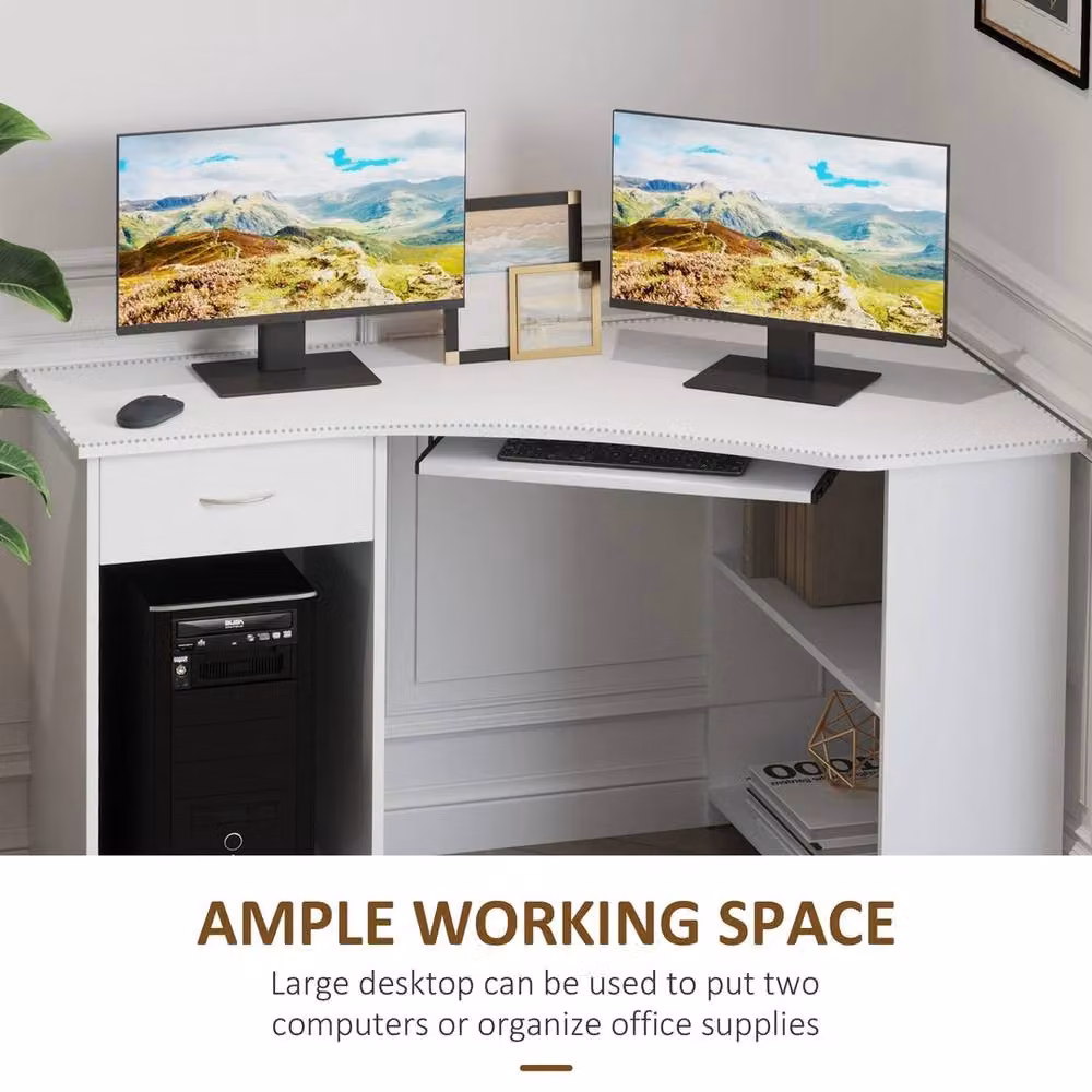 NESTLUNE L-Shaped Corner Computer Desk in White with 2 Shelves, W/D/H: 100 x 15 x 75 cm – 3