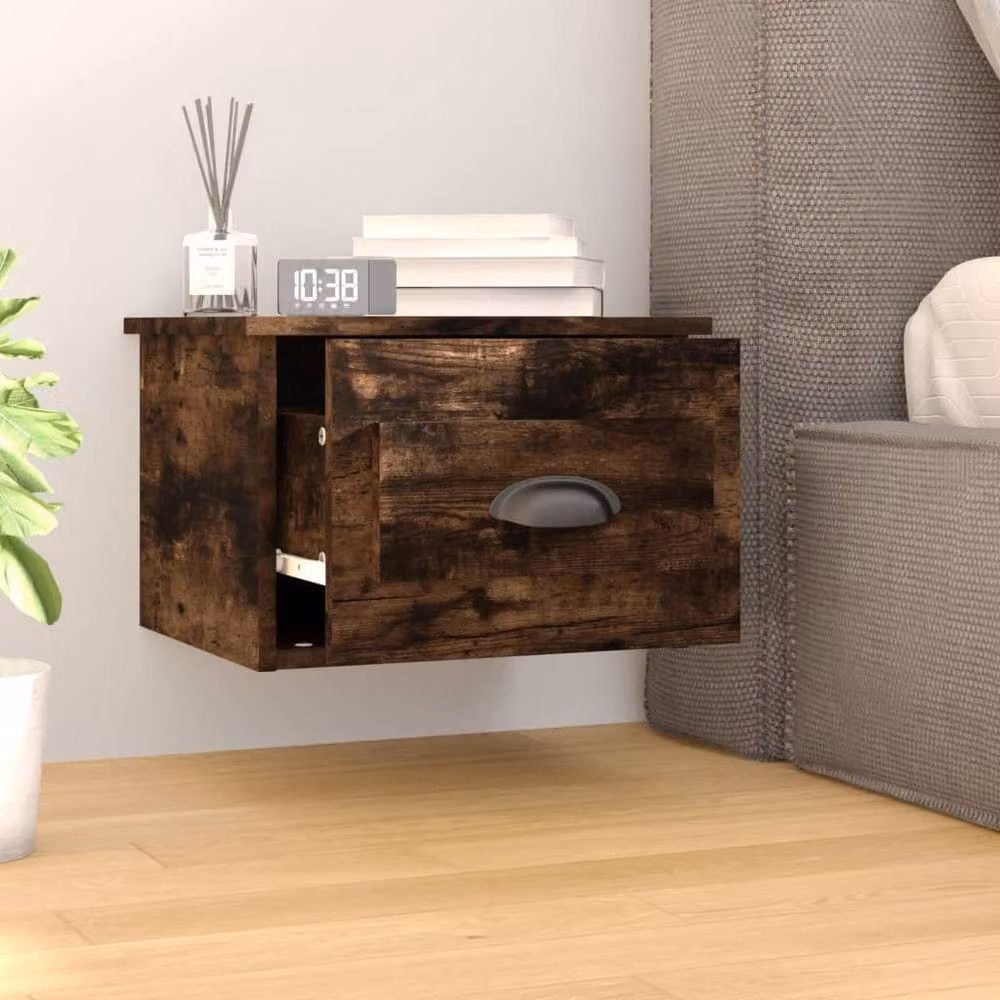 Berkfield Home Wall-mounted Bedside Cabinets, 2 Piece Set, Smoked Oak Brown, W: 41.5 cm, D: 36 cm, H: 28 cm – 2