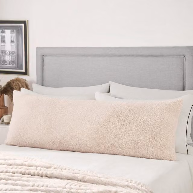OHS Teddy Fleece Lumbar Support Pillow in Beige and Yellow