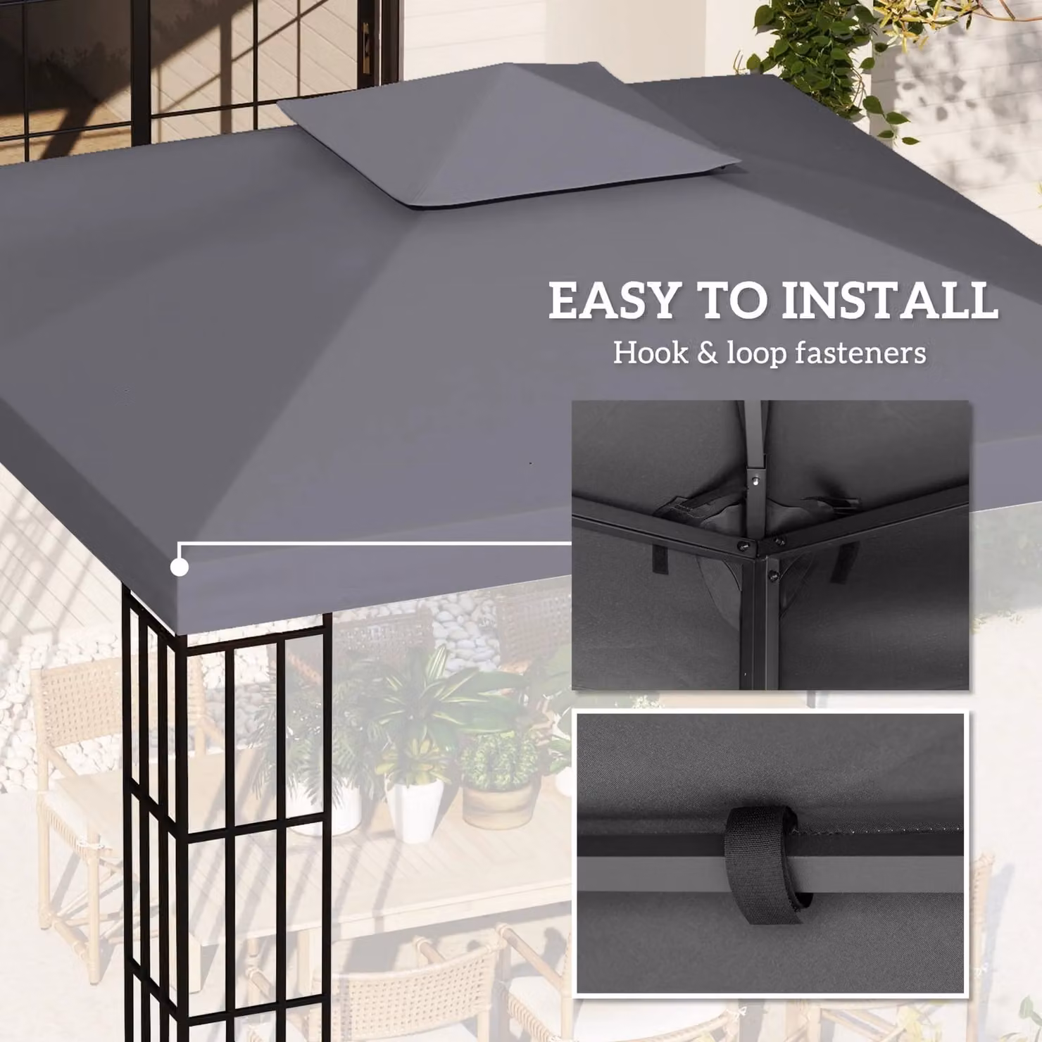 Outsunny 2 Tier Garden Gazebo Replacement Canopy Roof Cover, Grey, W: 300 cm x D: 300 cm – 5