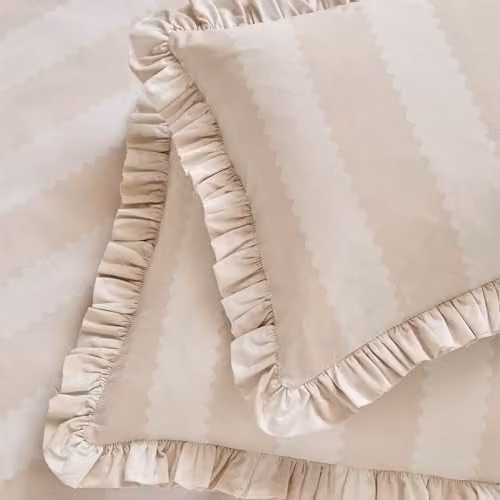Furn Birdie Stripe Reversible Cotton Pillowcase Pair in Beige, W/D/H: 50 x 50 x 180 cm