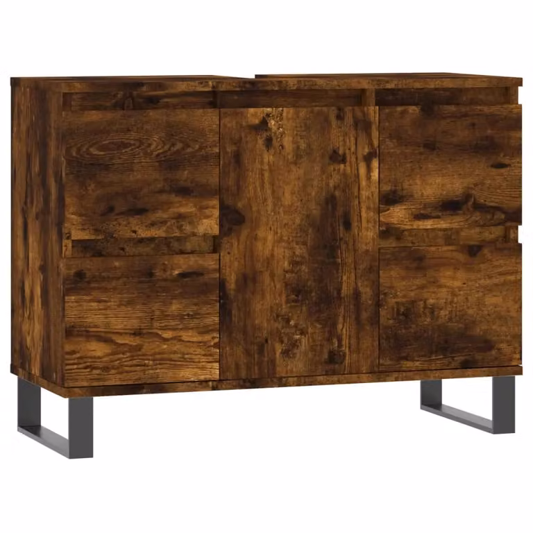 Berkfield Home Bathroom Cabinet in Smoked Oak Brown, W/D/H: 80 x 33 x 60 cm