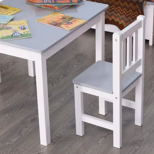 HOMCOM 3-Piece Kids Table and Chair Set for Toddlers and Preschoolers in Grey and White – 4