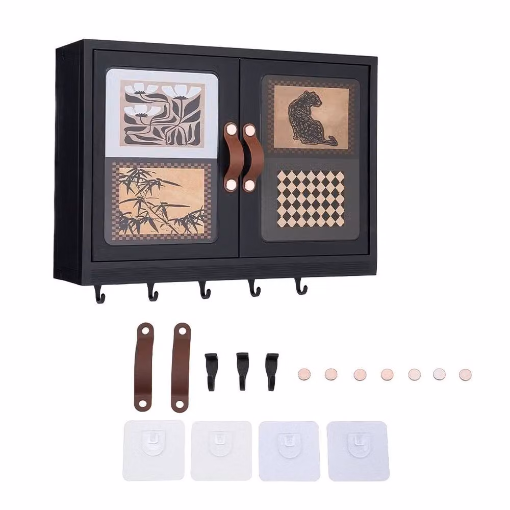 FLAVORA Black Matt 2-Door Glass Wall Mounted Bathroom Cabinet – 2