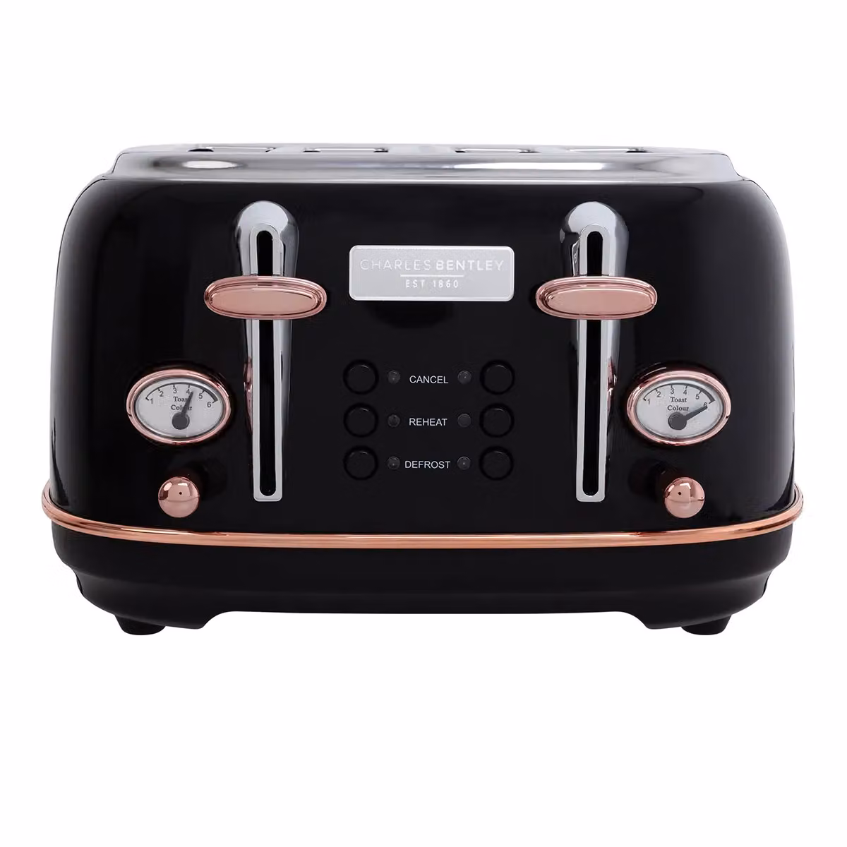 Charles Bentley 4 Slice Stainless Steel Toaster with Tray in Black and Rose Gold – 3