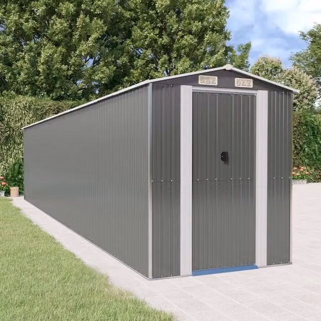 Berkfield Home Garden Shed in Light Grey Galvanised Steel, H x W x D: 223 x 192 x 938 cm – 1
