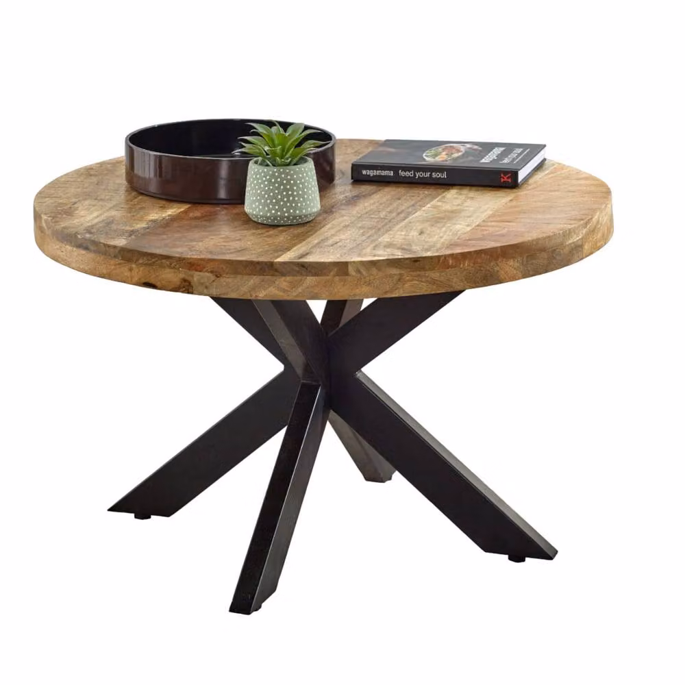 Wyld Haus London Mango Wood Coffee Table in Brown with Industrial Metal Legs, W/D/H: 80 x 80 x 45 cm – 2