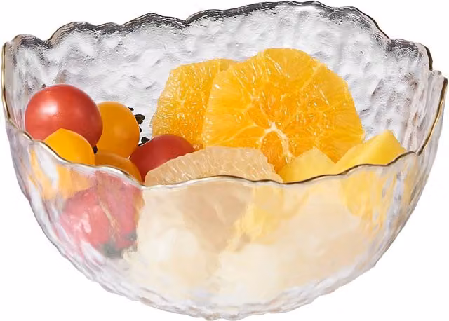 Eden & Willow Hammered Glass Serving Bowl with Gold Rim, Transparent, Medium – 1