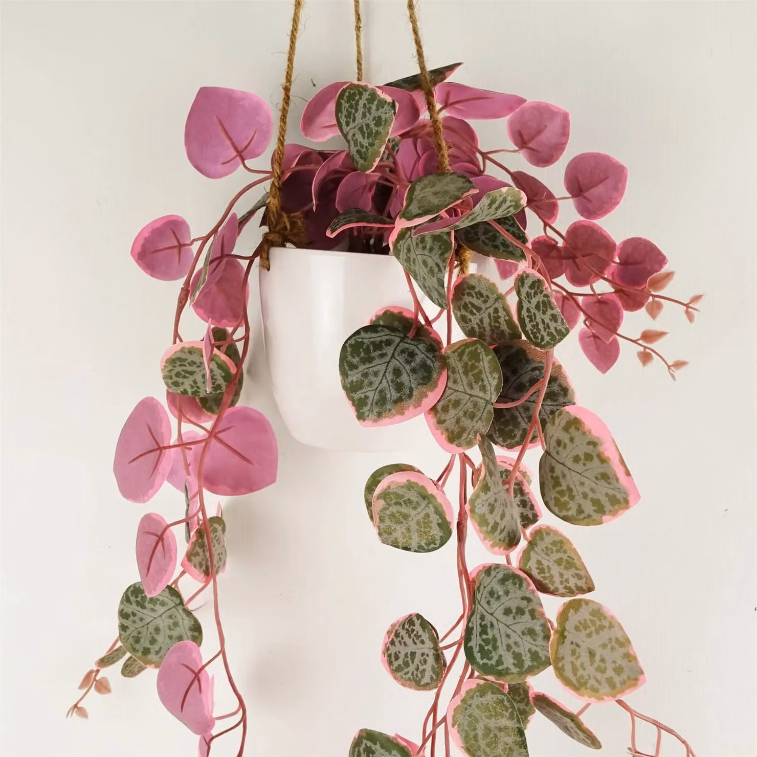 Leaf Artificial Hanging String of Hearts Plant in Pink, Green and White, Height: 90 cm – 2