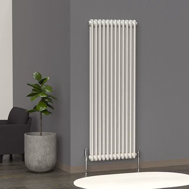 Lux Heat Vertical Coloured Column Radiator in Stone White, H 150 cm x W 56 cm