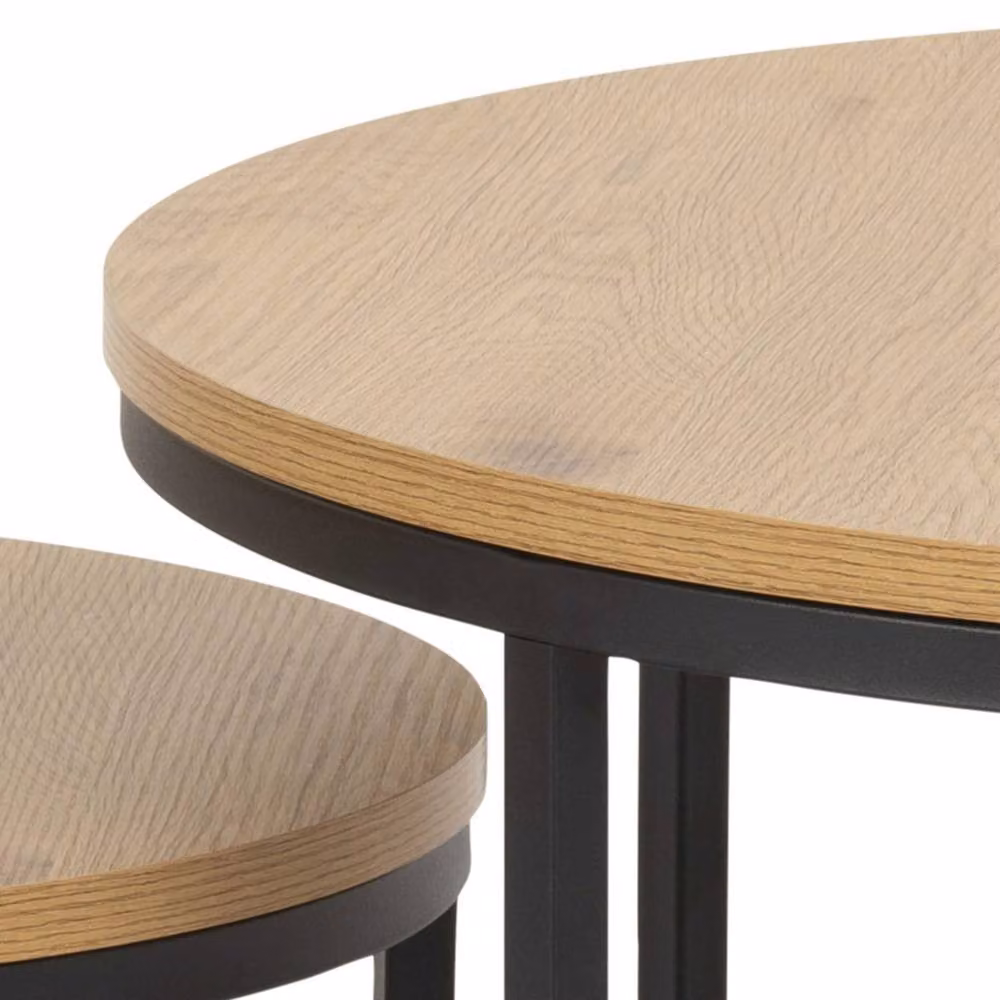 Wyld Haus Odense Round Nesting Coffee Table Set in Wild Oak Effect and Matte Black – 5