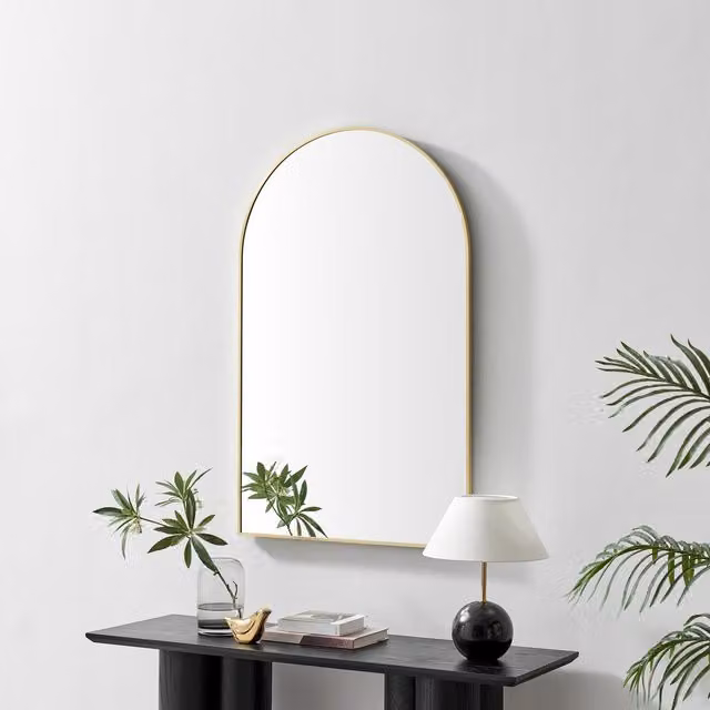 FurnitureboxUK Charlie Metal Large Arch Mantel Mirror, Gold, W: 110 cm, H: 70 cm