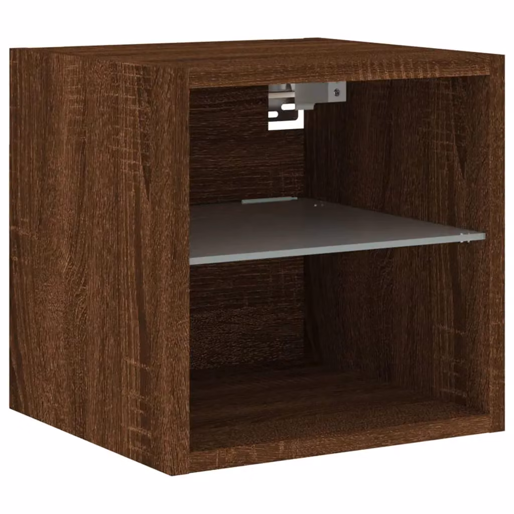 Berkfield Home Modern Wall Mounted TV Cabinets with Integrated LED Lights, Brown Oak, 2 Pack, W/D/H: 30 x 30 x 28.5 cm – 4