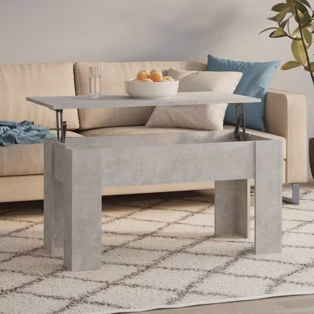 Berkfield Home Modern Rectangular Coffee Table in Grey with Lift Mechanism, W: 101 cm, D: 49 cm, H: 52 cm – 1