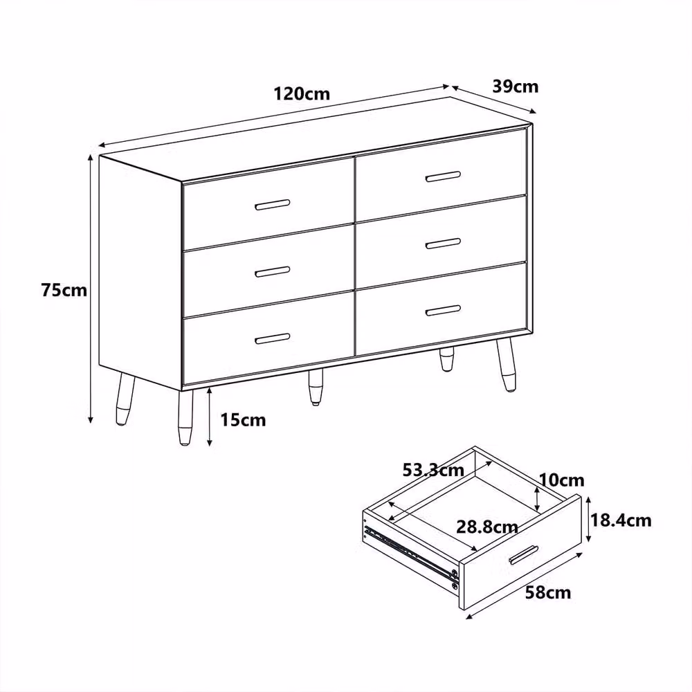 Melody Maison Oslo Large 6 Drawer Chest Of Drawers in Brown with Gold Details – 2