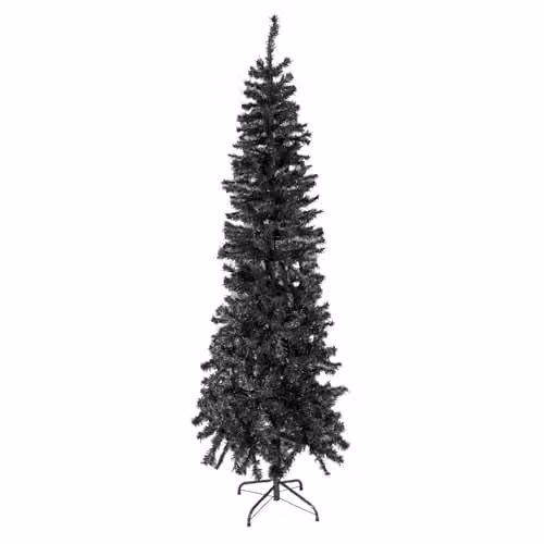 The Christmas Workshop 6ft Slimline Black Artificial Christmas Tree with Metal Stand