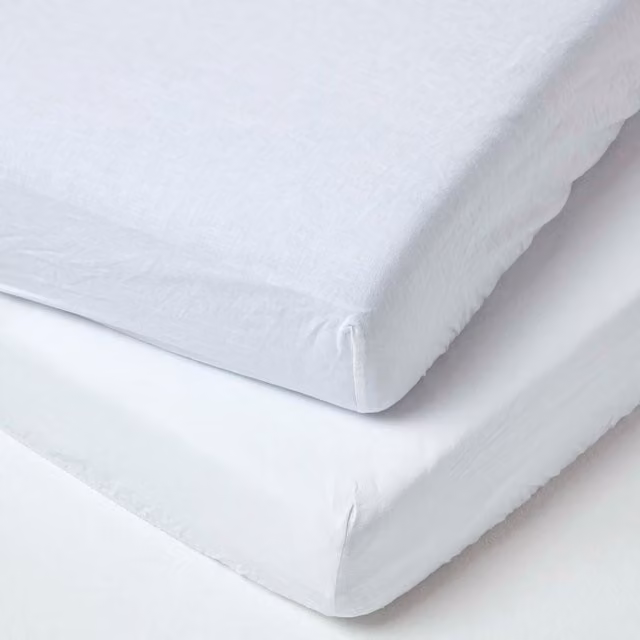 Homescapes Pack of 2 White Linen and Combed Cotton Fitted Cot Sheets, W: 60 cm, L: 120 cm
