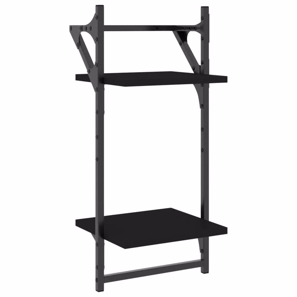 Berkfield Home 4 Piece Black Matt MDF Wall Mounted Shelf Set with Hanging Rods – 6