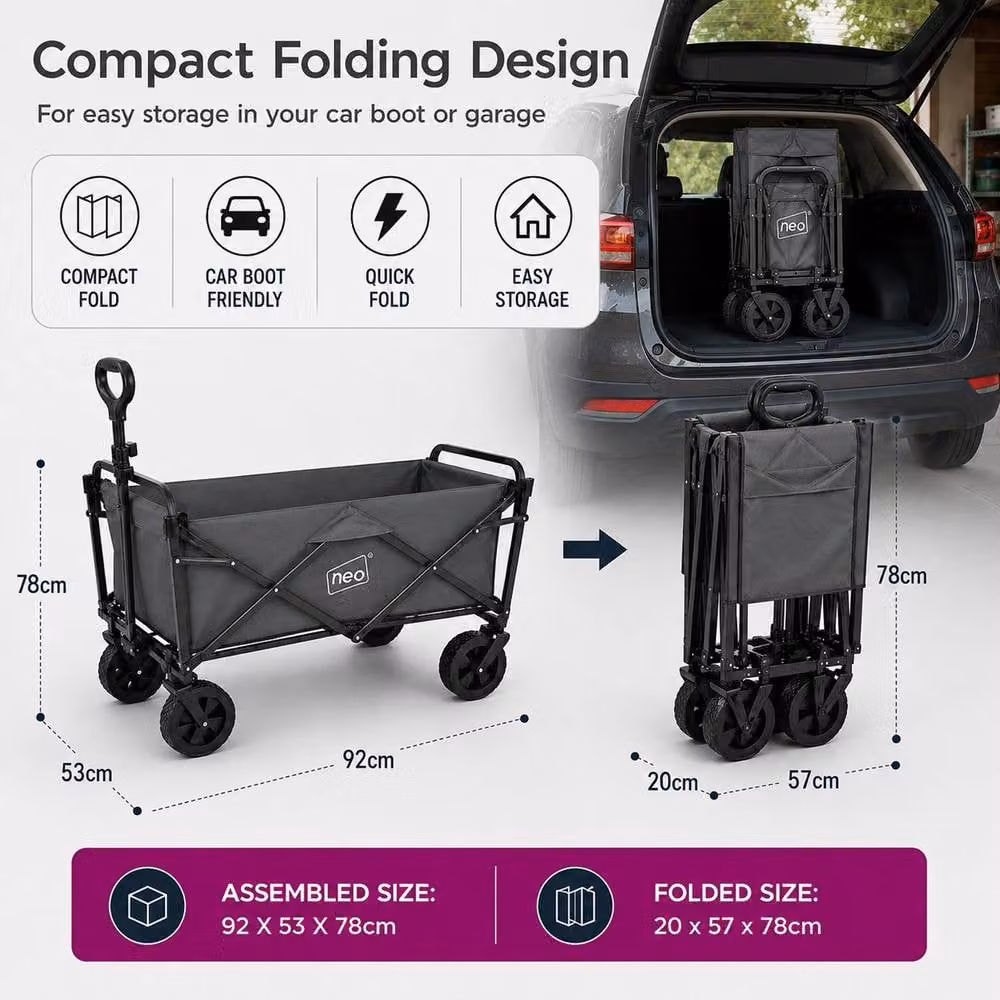 Neo Folding Garden Wagon Cart in Grey with 138L Capacity and 120kg Load Limit – 5