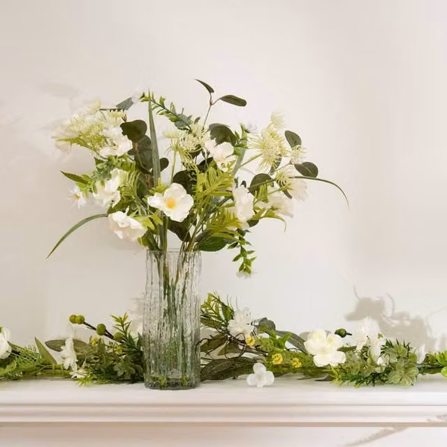Scottish Everlastings Ltd White Floral and Eucalyptus Tabletop Arrangement, Height: 43 cm