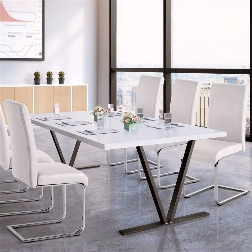 Kelvenix Set of 2 Modern White Synthetic Leather Dining Chairs with Cantilever Base – 2