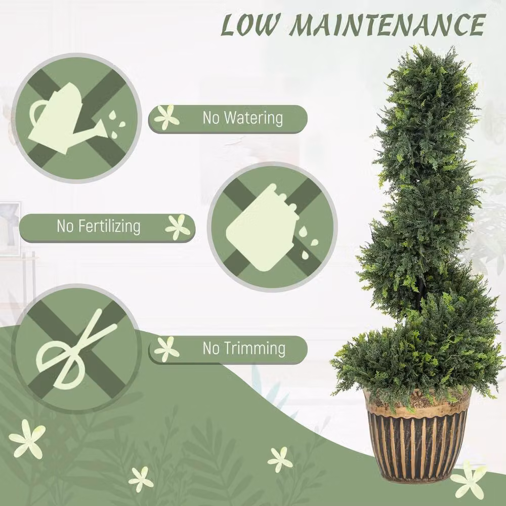 HOMCOM Set of 2 Green Artificial Spiral Cypress Topiary Trees with Pots, Height: 90 cm – 5