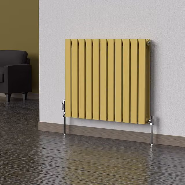Lux Heat Flat Horizontal Double Radiator in Metallic Gold, W: 60.0 cm, H: 77.0 cm