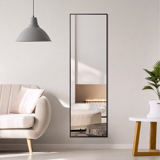 Lifeideas Modern Rectangular Full Length Wall Mirror with Black Metal Frame