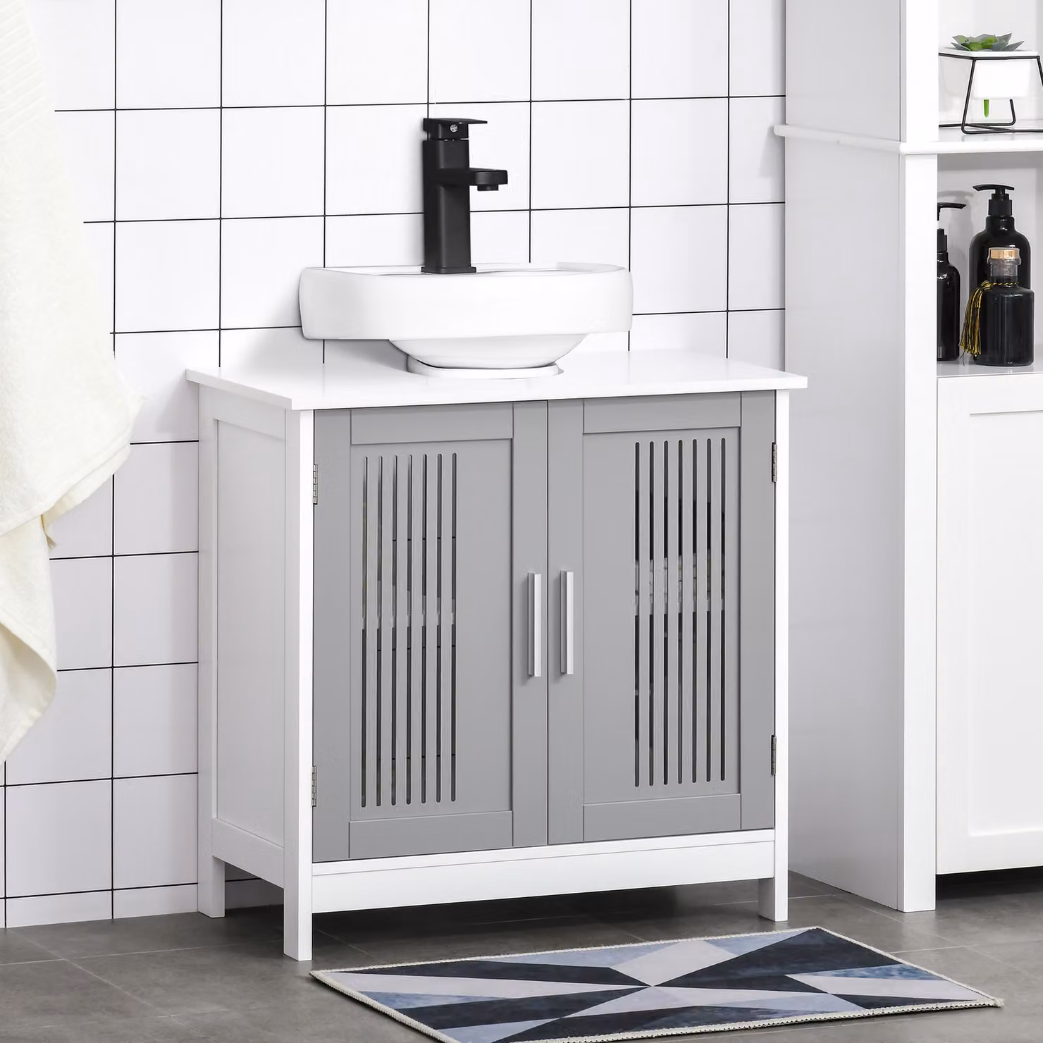 Kleankin Modern Grey Under Sink Bathroom Vanity Unit with Double Hinged Doors and Adjustable Internal Shelves – 2