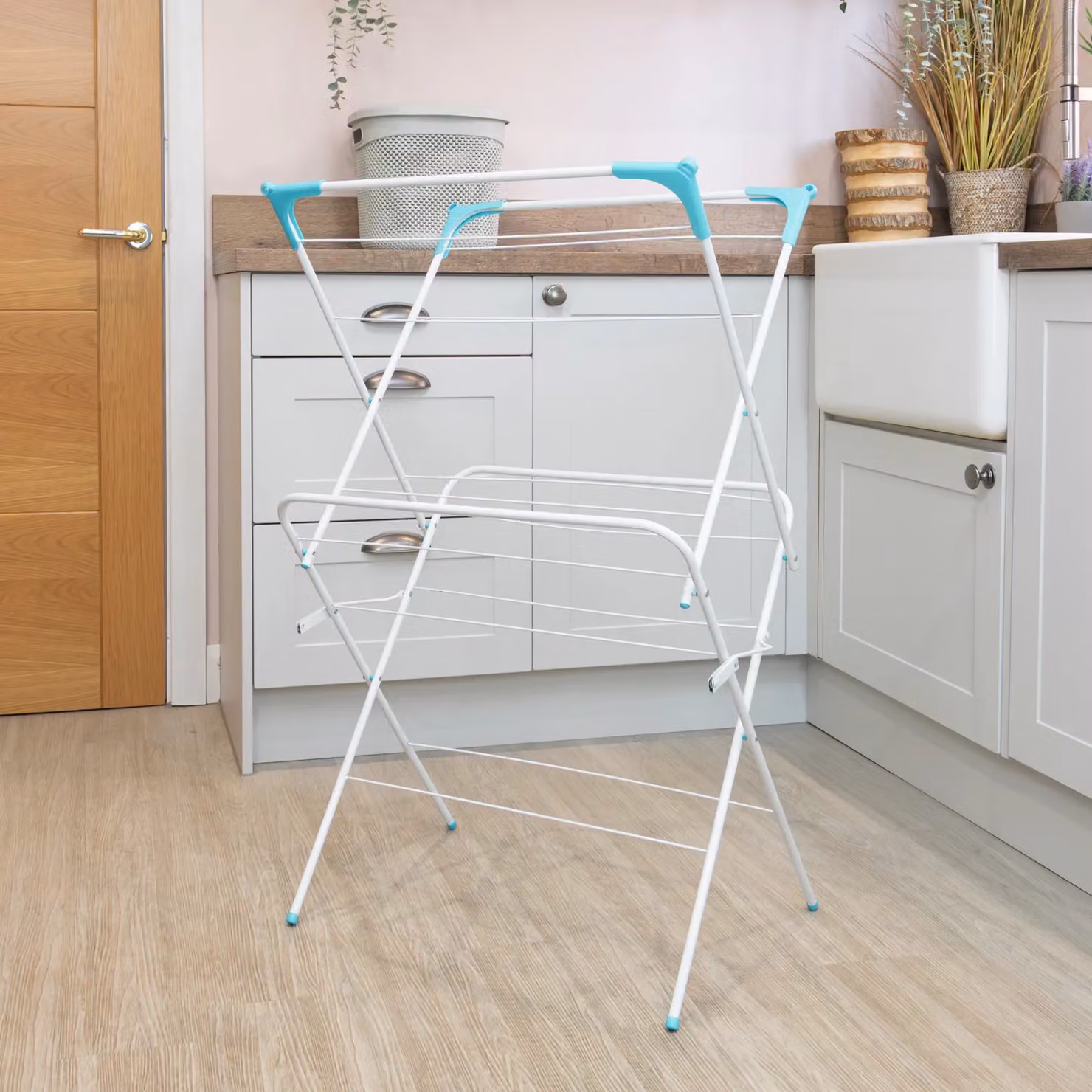 JVL White 2 Tier Foldable Free Standing Clothes Drying Airer – 2