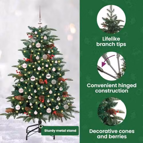 vidaXL Artificial Christmas Tree with 150 LEDs and Stand, Green, Height: 150 cm – 4