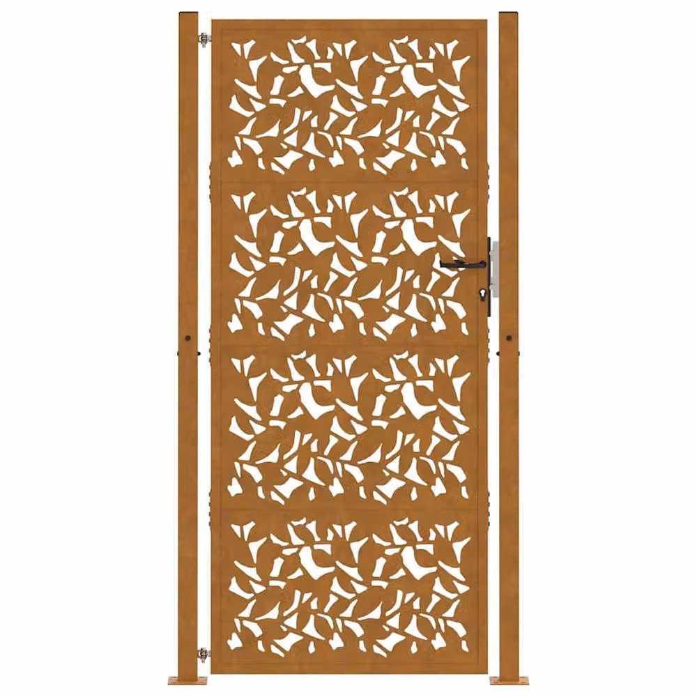 Berkfield Brown Weathering Steel Garden Gate with Leaf Design, W: 105 cm, H: 205 cm – 3