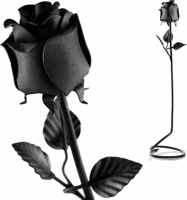 Novecrafto Forged Black Iron Rose with Stand – 1