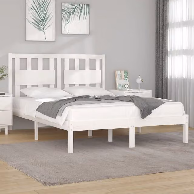 Berkfield Home White Solid Wood Pine Bed Frame W: 160 cm, D: 200 cm – 1