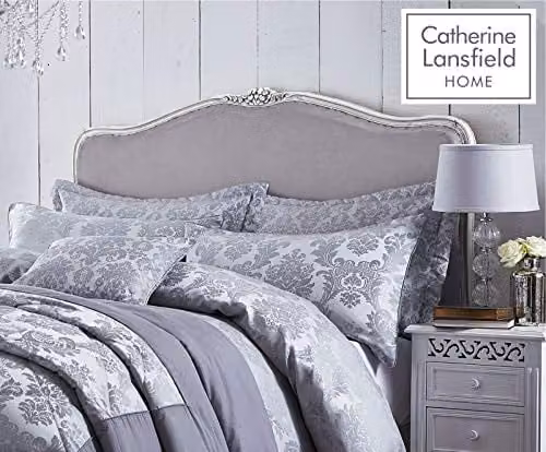 Catherine Lansfield Damask Jacquard Quilted Pillow Sham Pair in Silver Grey – 1