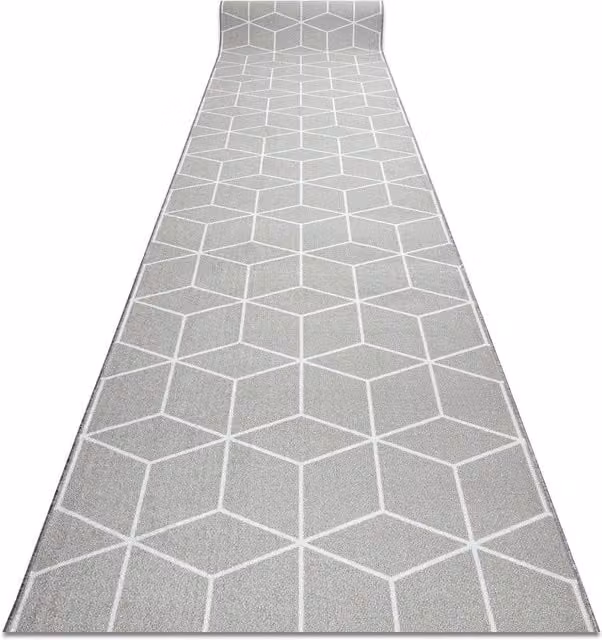 RugsX Anti-Slip Geometric Cube Runner in Grey, W: 133 cm, L: 250 cm