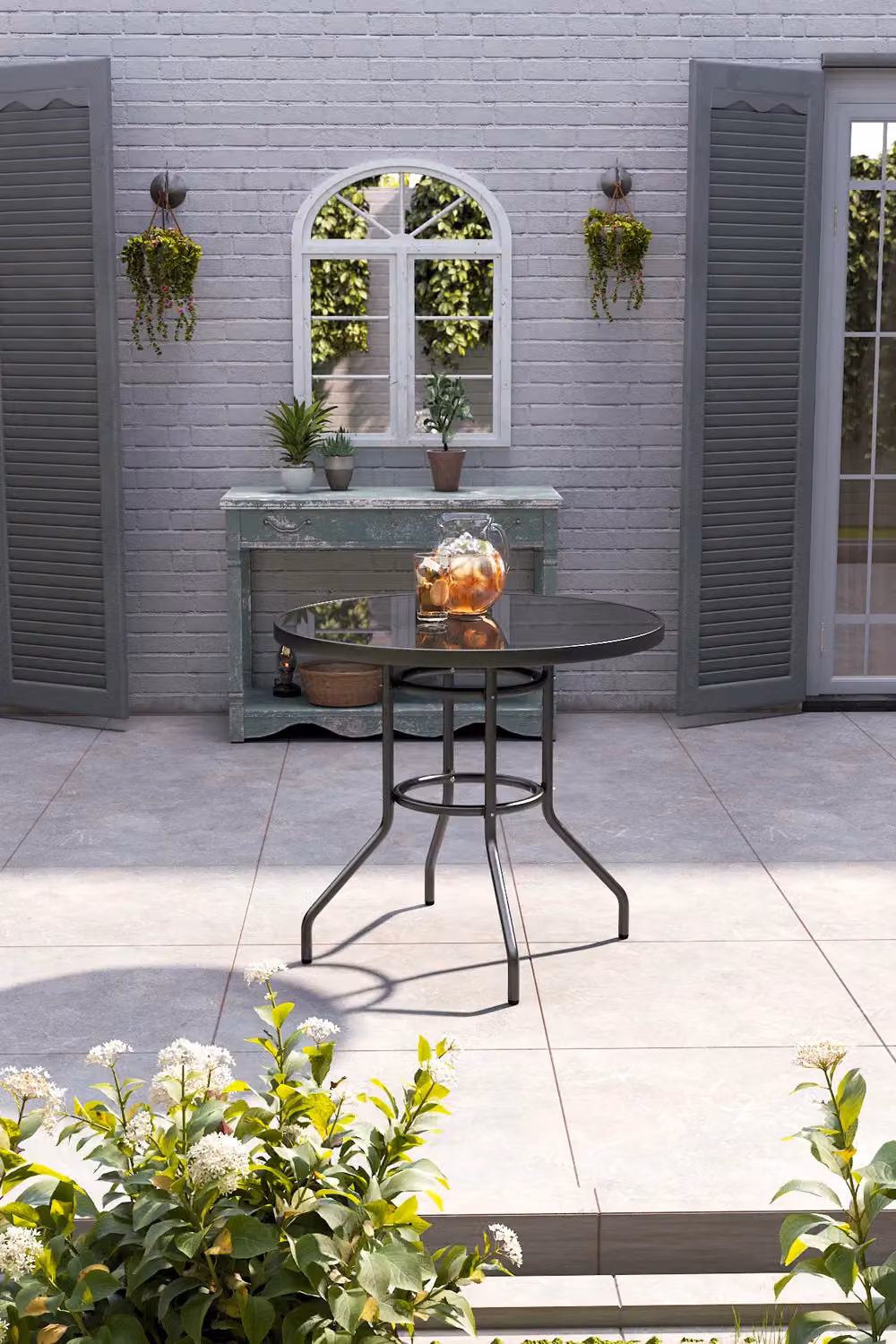 Living and Home Black Metallic and Tempered Glass Garden Table with Parasol Hole – 2