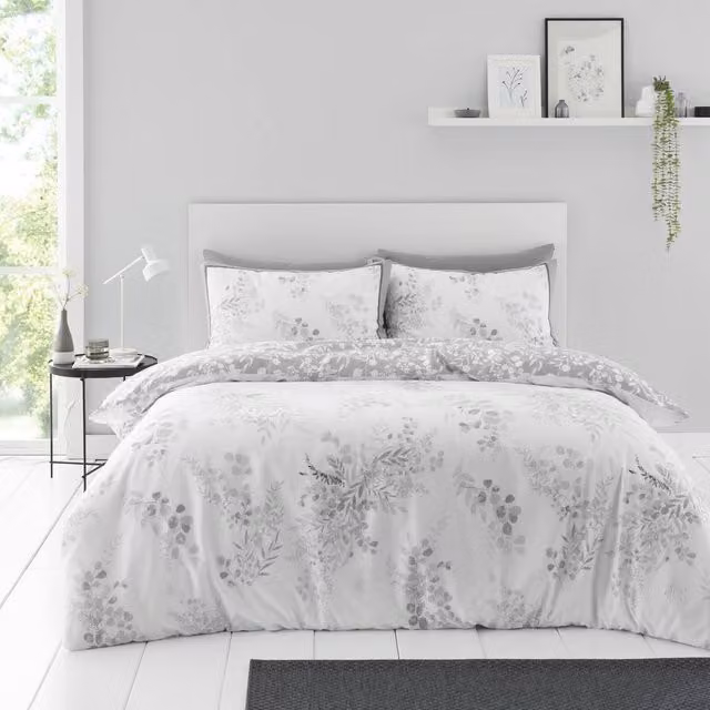 GAVENO CAVAILIA Floral Single Duvet Cover Set in Grey, Reversible Polycotton Bedding with 1 Pillowcase, W/D/H: 137 x 200 cm and 50 x 75 cm – 2
