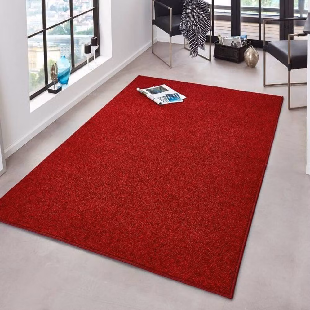 THE RUGS Modern Plain Velour Rug in Red and Brown, W/D: 80 x 400 cm – 3